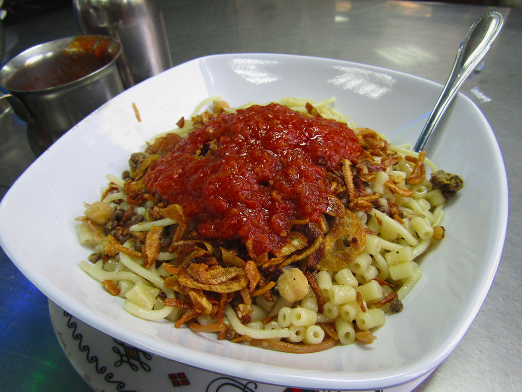 The koshary dish at Abou Tarek. This is a small portion and I had a hard time finishing it.