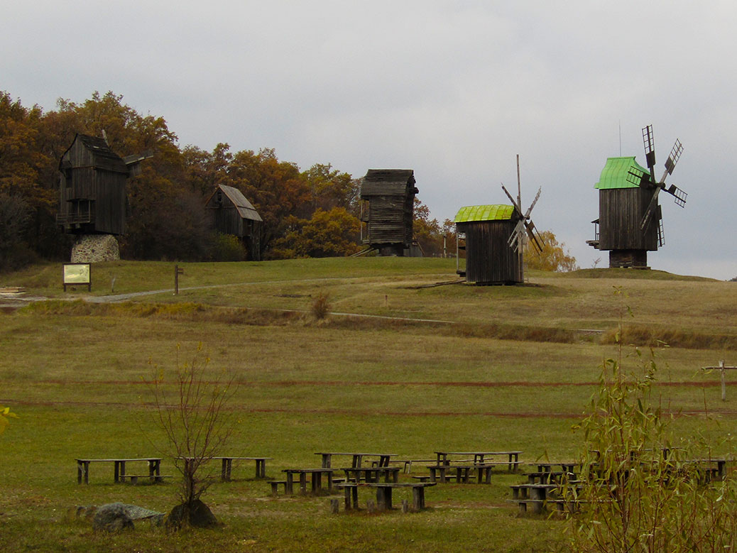 View of all the windmills on the hilltop.