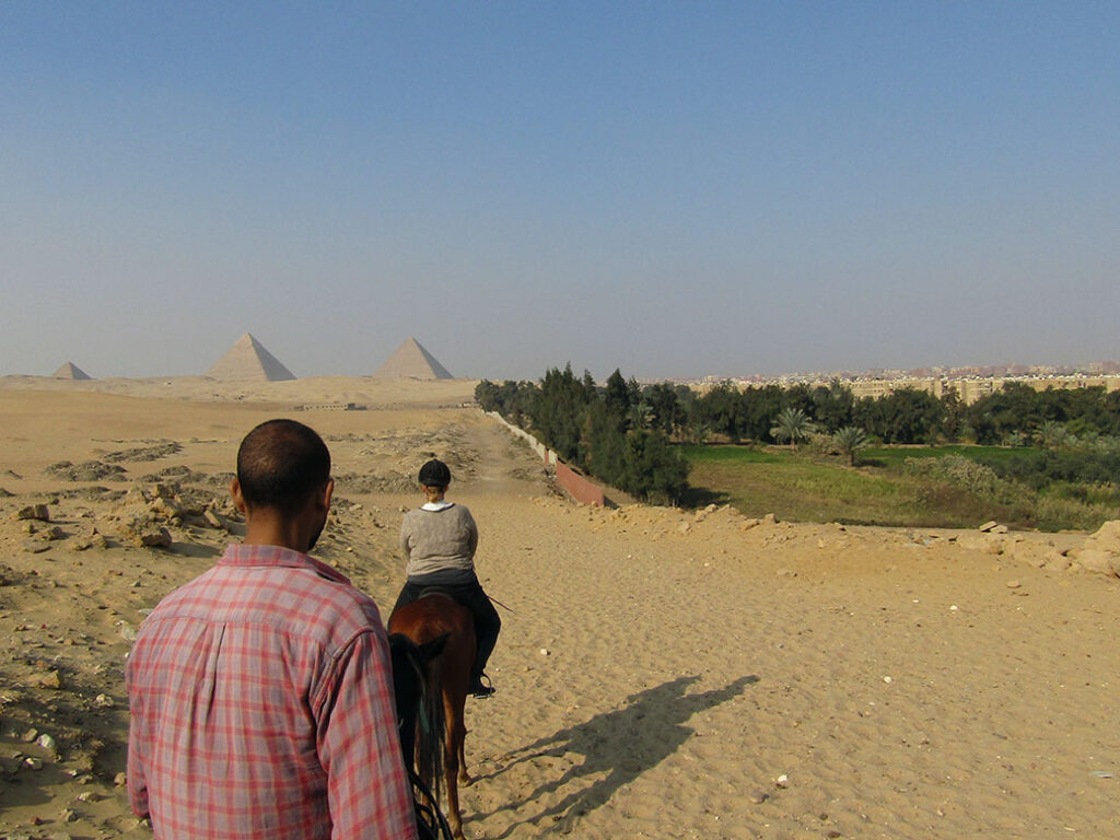 I like this picture because of the contrast of the desert on the left and the green farmland of Giza on the right.