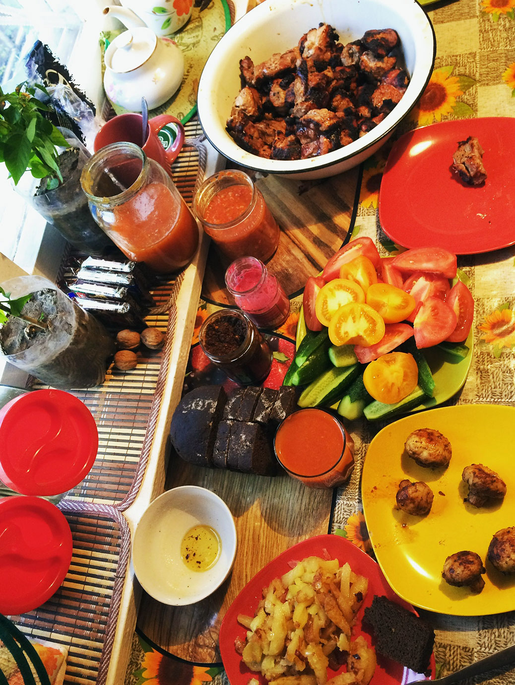 The finished dinner. My aunt fed us so well. I think this picture exemplifies a simple, country feast.