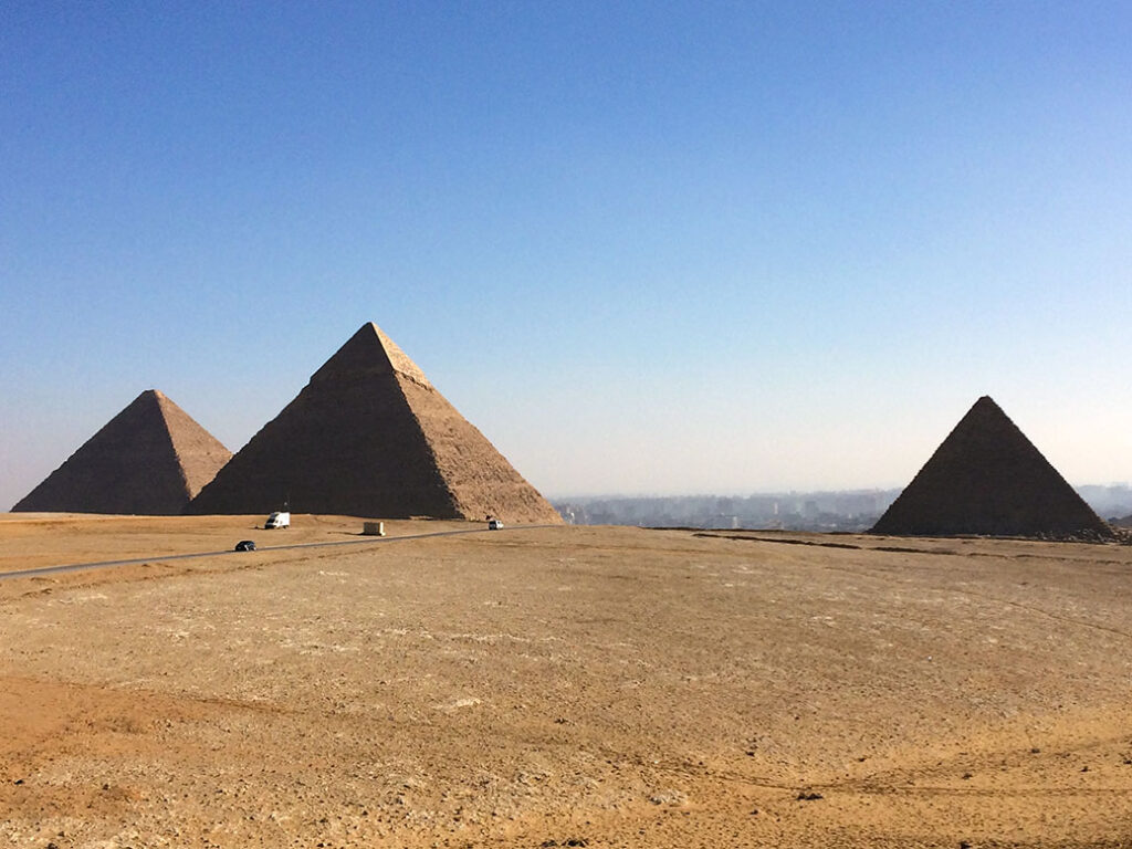 View of the three main pyramids from a northwest viewpoint.