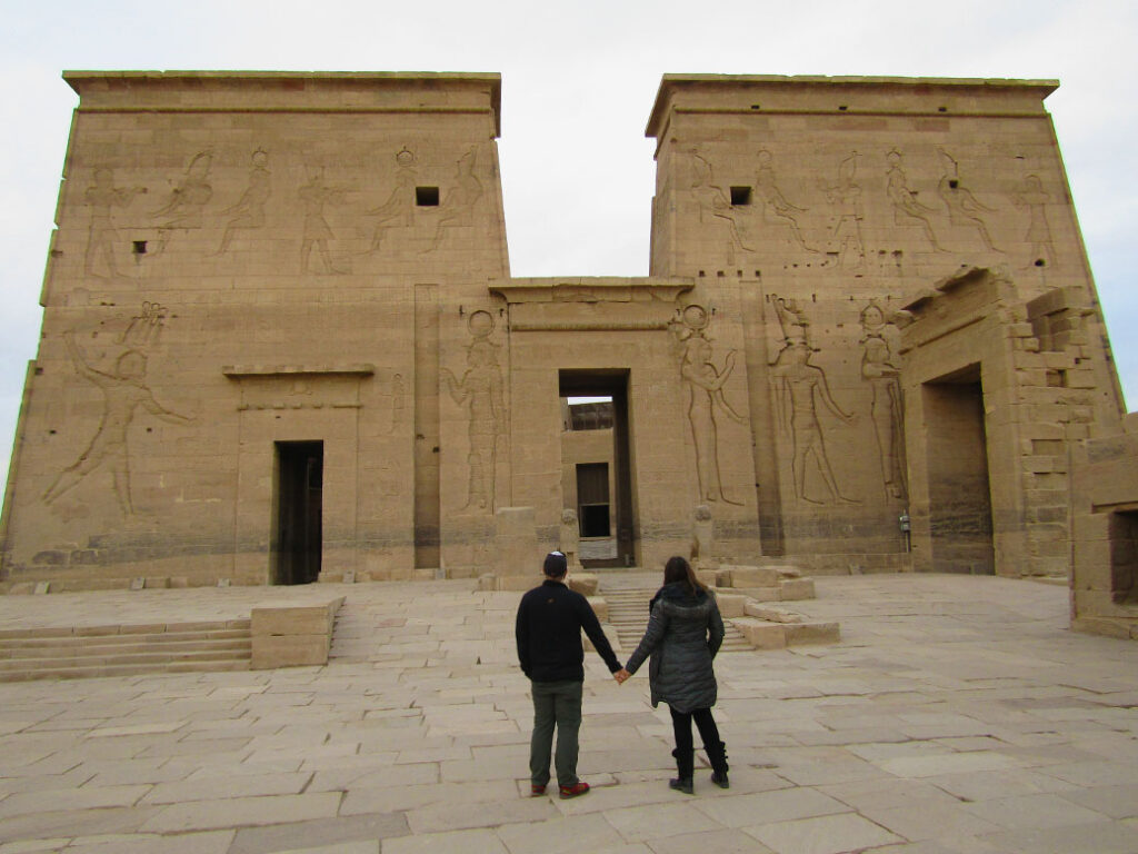 Together again in front of the First Pylon of the Temples of Philae in Aswan.