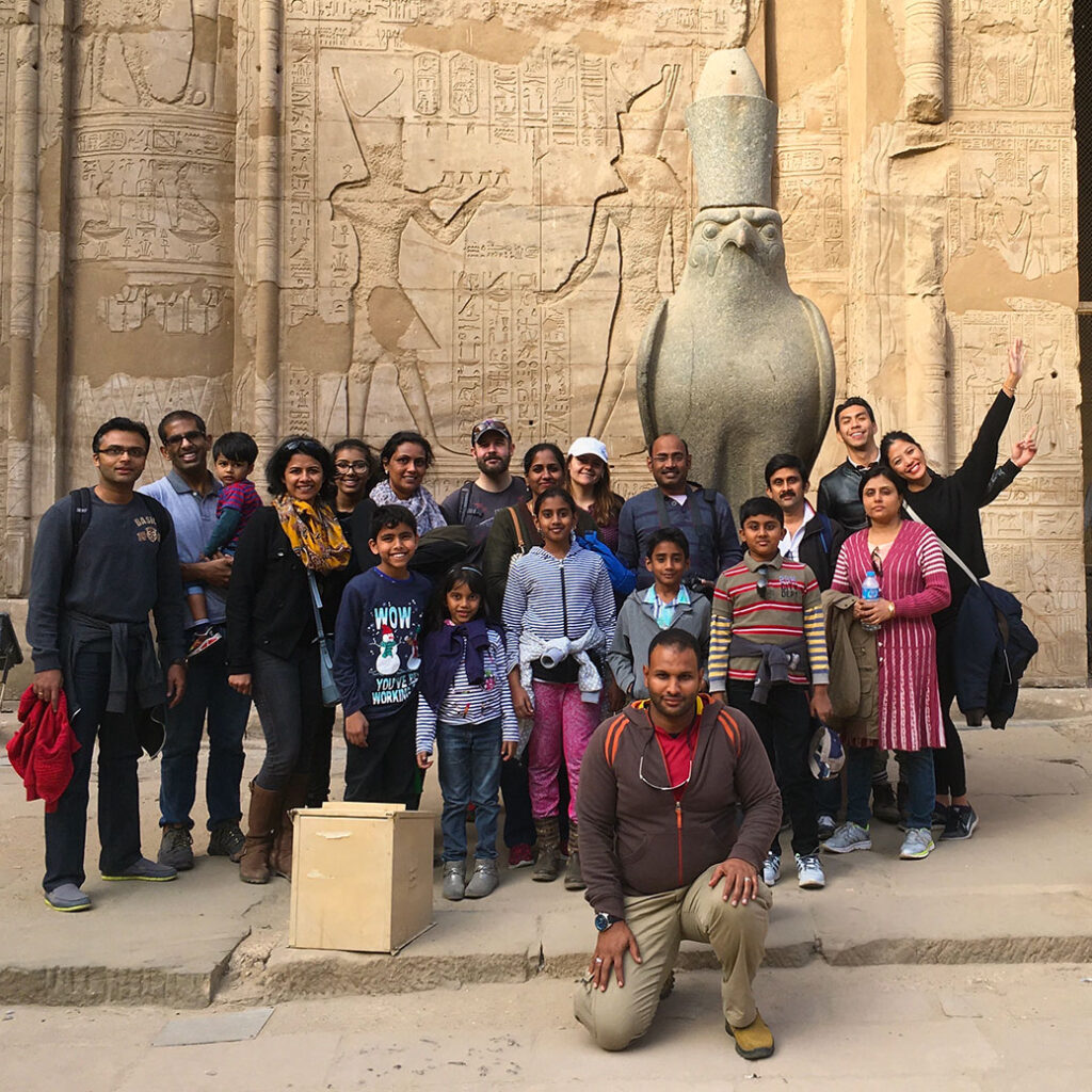 With Horus and our Memphis Tours group at Edfu Temple.