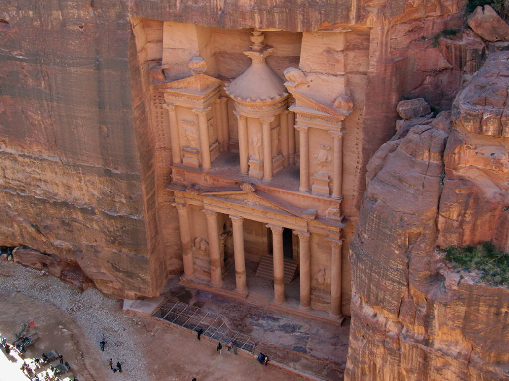 Looking down at the Treasury from the High Place on Al Kubtha Mountain.